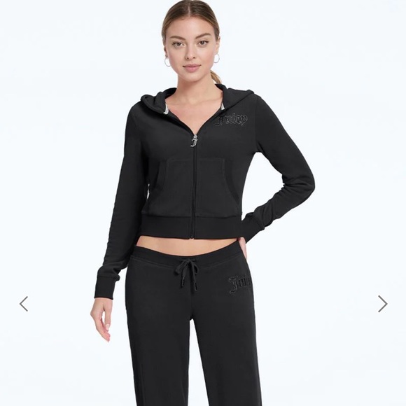 JUICY COUTURE | ✨NEW✨ Tonal Towel Terry Zip-up Hoodie in Liquorice - Picture 4 of 5